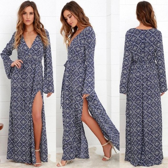 Lulus Mandala Daydream Blue Print Maxi Dress Size Small - Picture 2 of 13